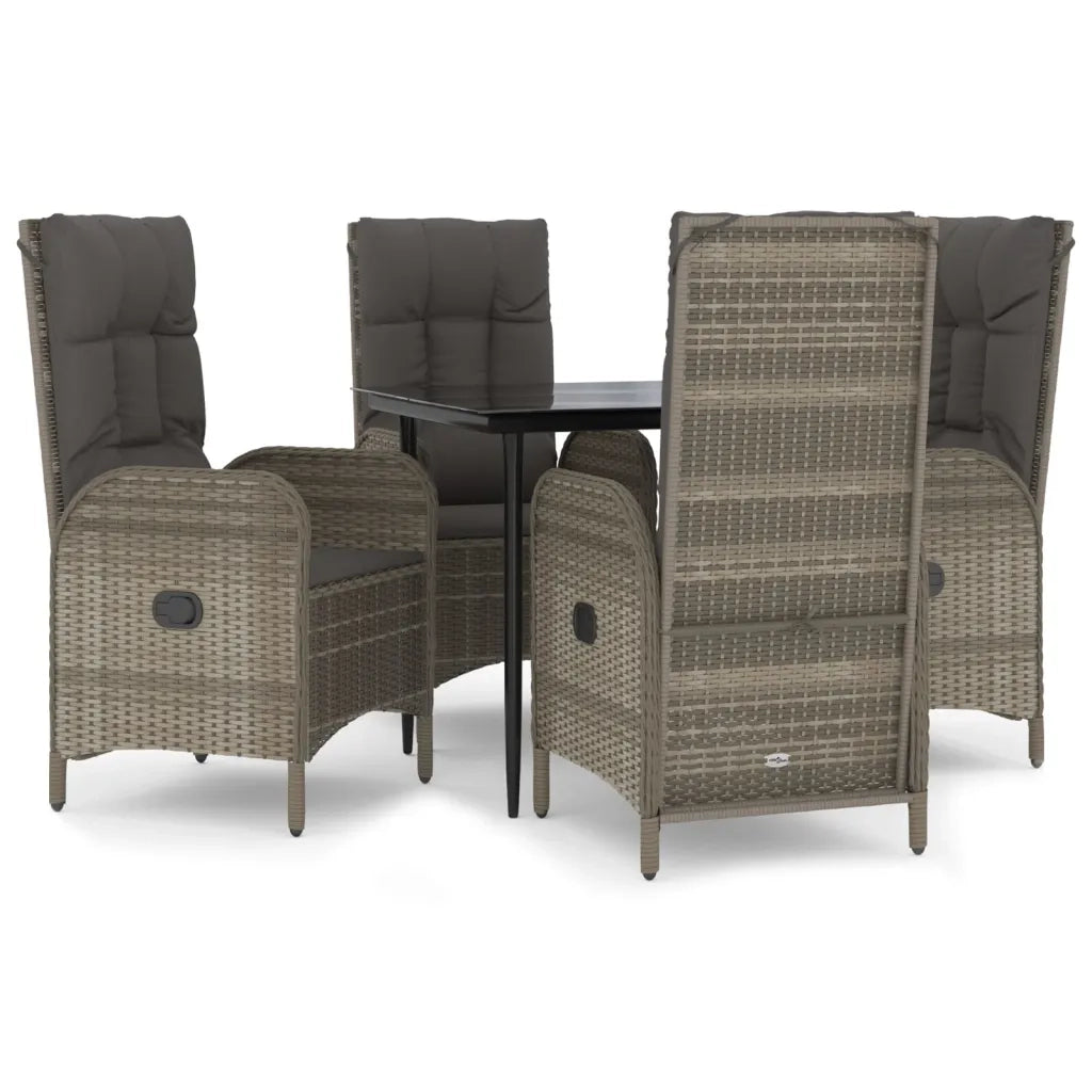 Set da Pranzo Giardino 5pz Nero e Grigio con Cuscini Polyrattan 3185178