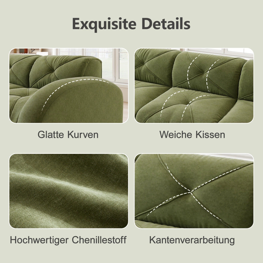 Divano modulare 2 posti con pouf - Zephmum- Verde, antiscivolo, senza montaggio