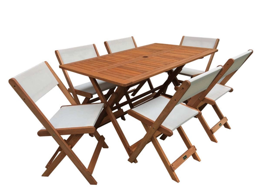 Mobili da giardino "Seoul" - 1 tavolo + 6 sedie - acero - beige