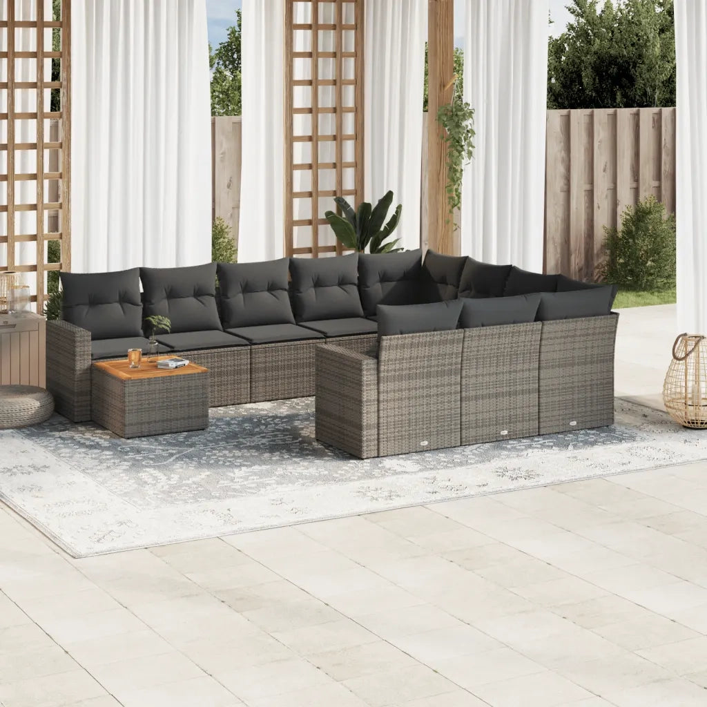 Set Divani da Giardino 11 pz con Cuscini in Polyrattan Grigio 3224310