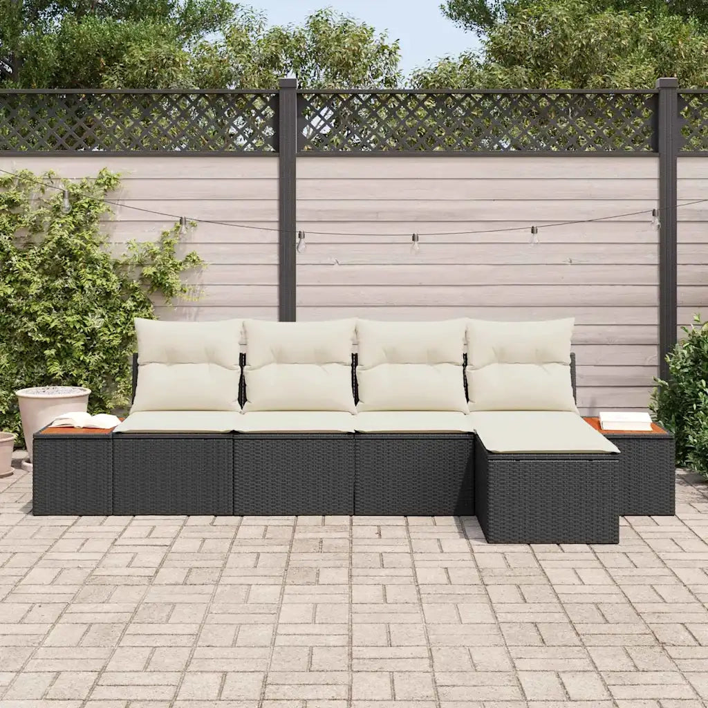 Set Divano da Giardino con cuscino 5 pcs Nero Poly Rattan