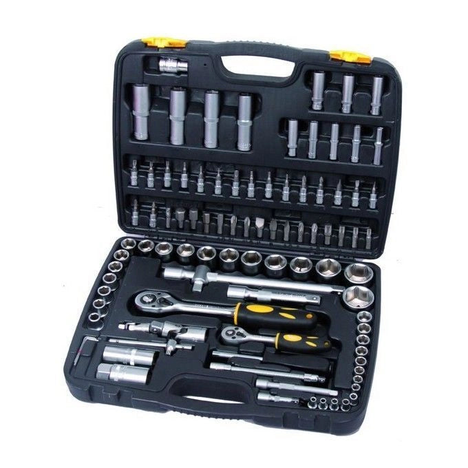 Vigor CRV 1-4-1-2 Set Valigetta Chiavi a Bussola 94 Pezzi in Acciaio Chrome-Vanadium con Cricchetti SoftGrip e Accessori colore Nero