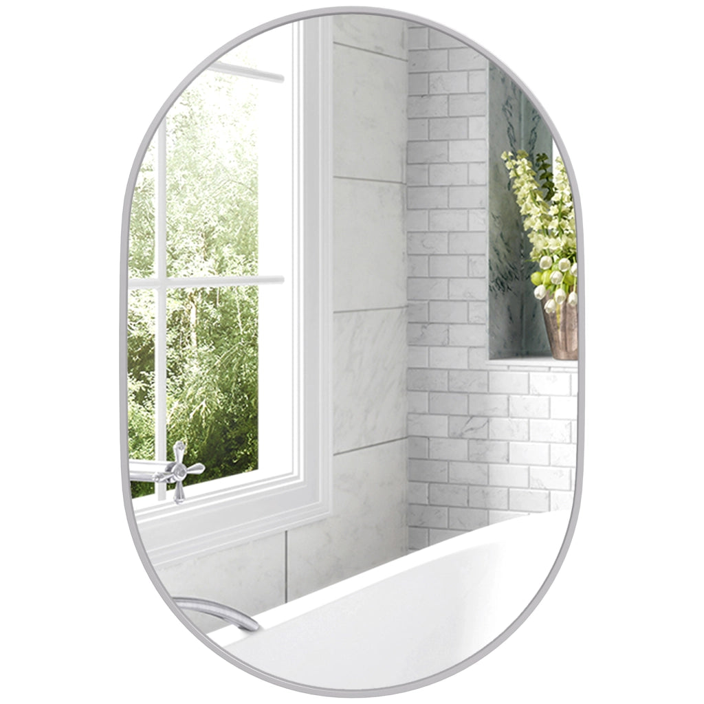 Specchio da Bagno Ovale 60x90 cm ¨C Xylo ¨C Cornice Alluminio Argento