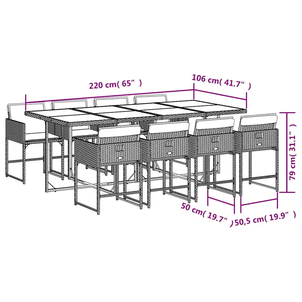 Set da Pranzo da Giardino 9pz con Cuscini Marrone in Polyrattan 3211281