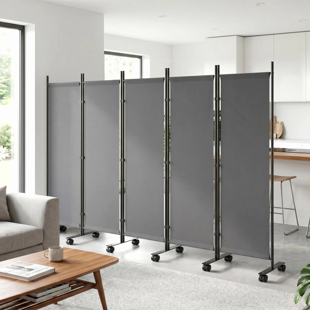 Paravent Pieghevole ¨C zephmum ¨C Grigio, Acciaio e Poliestere, 252x170 cm
