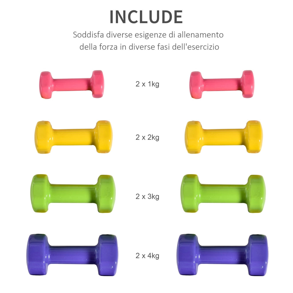 Set 4 Manubri Pesi Esagonali Totale 20KG in Acciaio e PU