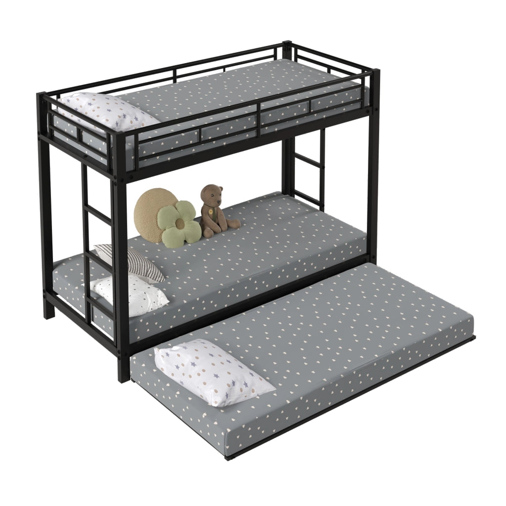 Letto a castello con letto estraibile metallo nero 90x200 cm