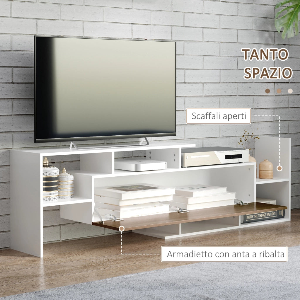 Mobile TV con Ripiani Aperti e Armadietto Chiuso ¨C Minimal ¨C Truciolato Bianco e Marrone