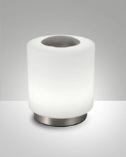 Lampada da tavolo Simi in metallo nichel satinato e vetro soffiato con LED integrato 8W, 3000K, regolazione touch dimmerabile, codice 3257-30-178