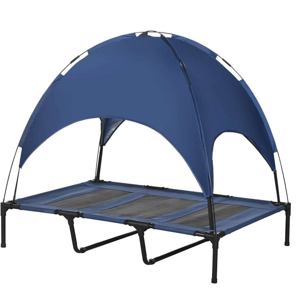Letto per Cane Esterno con Baldacchino ¨C Minimal ¨C Blu e Nero 122x92x108 cm