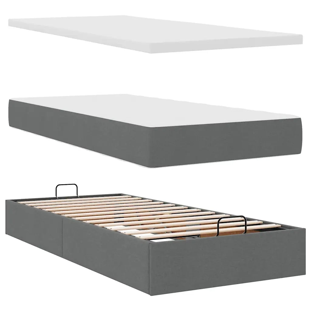 Pouf Letto con Materasso e LED Grigio Scuro 90x200 cm Tessuto 3314059
