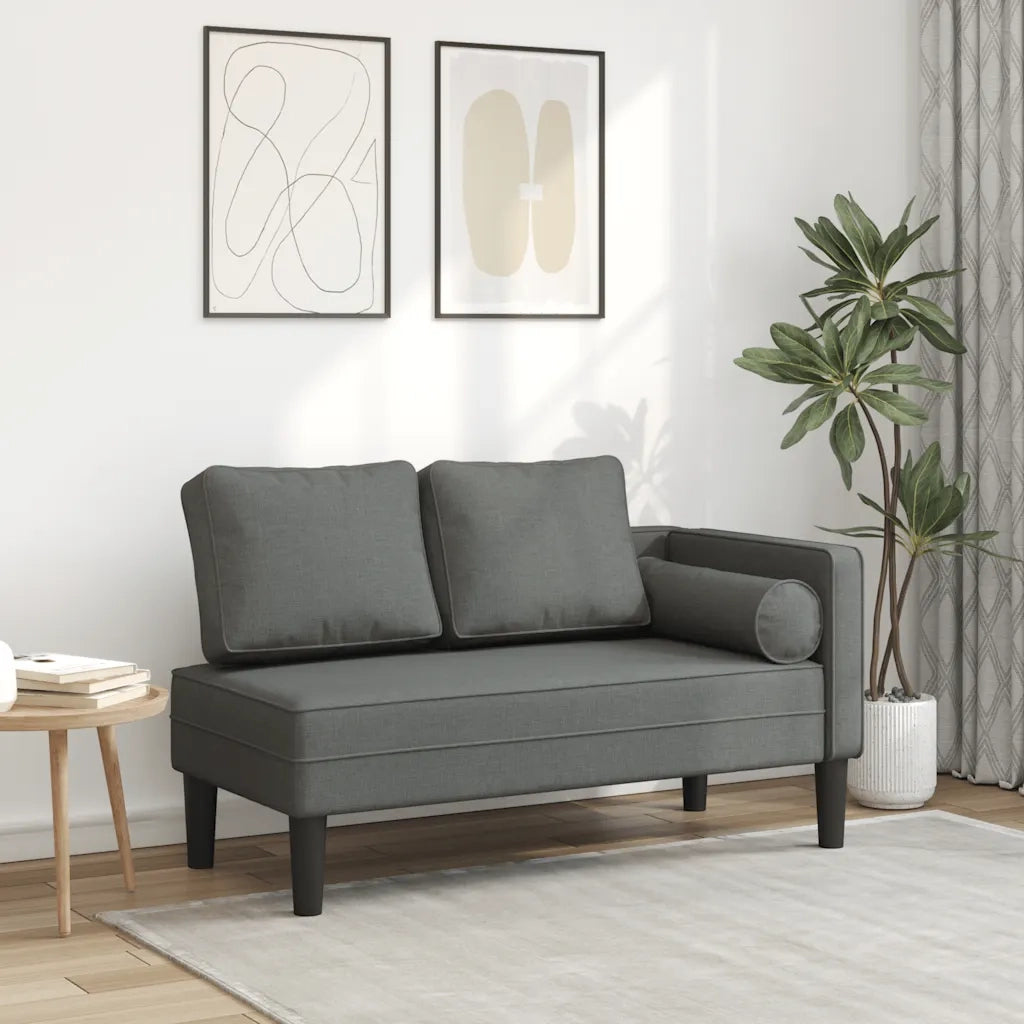 Chaise Longue con Cuscini Grigio Scuro in Tessuto CFW8923882