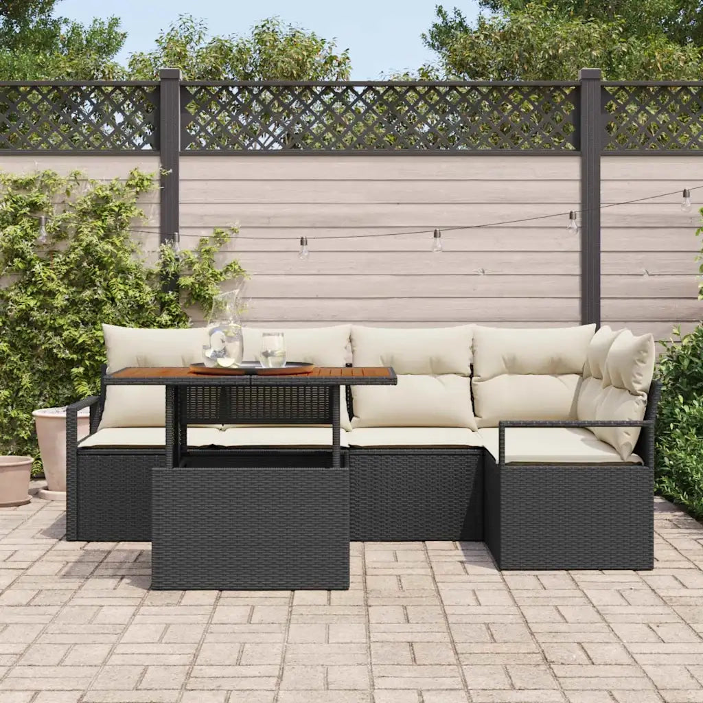 Set da Pranzo per Giardino con cuscino 6 pcs Nero e Crema