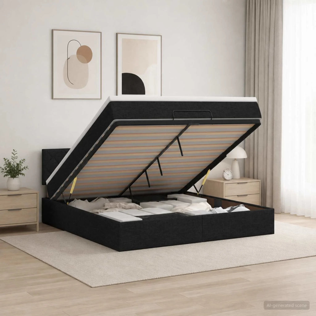 Letto Ottomano con Materasso e LED Nero 160 x 200 cm Tessuto 3457004