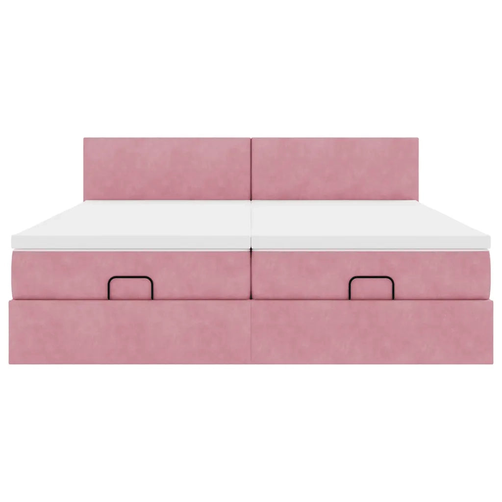 Struttura Letto Pouf con Materassi Rosa 200x200 cm Velluto 3312067