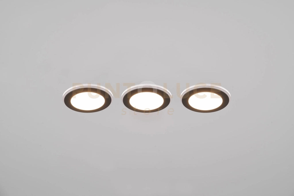 ARGUS KIT 3 FARETTI DA INCASSO LED 1W-4W 350lm, 3000K ROTONDI BORDO NERO + FUNZIONE RGB D. 8,2CM DIMMERABILE