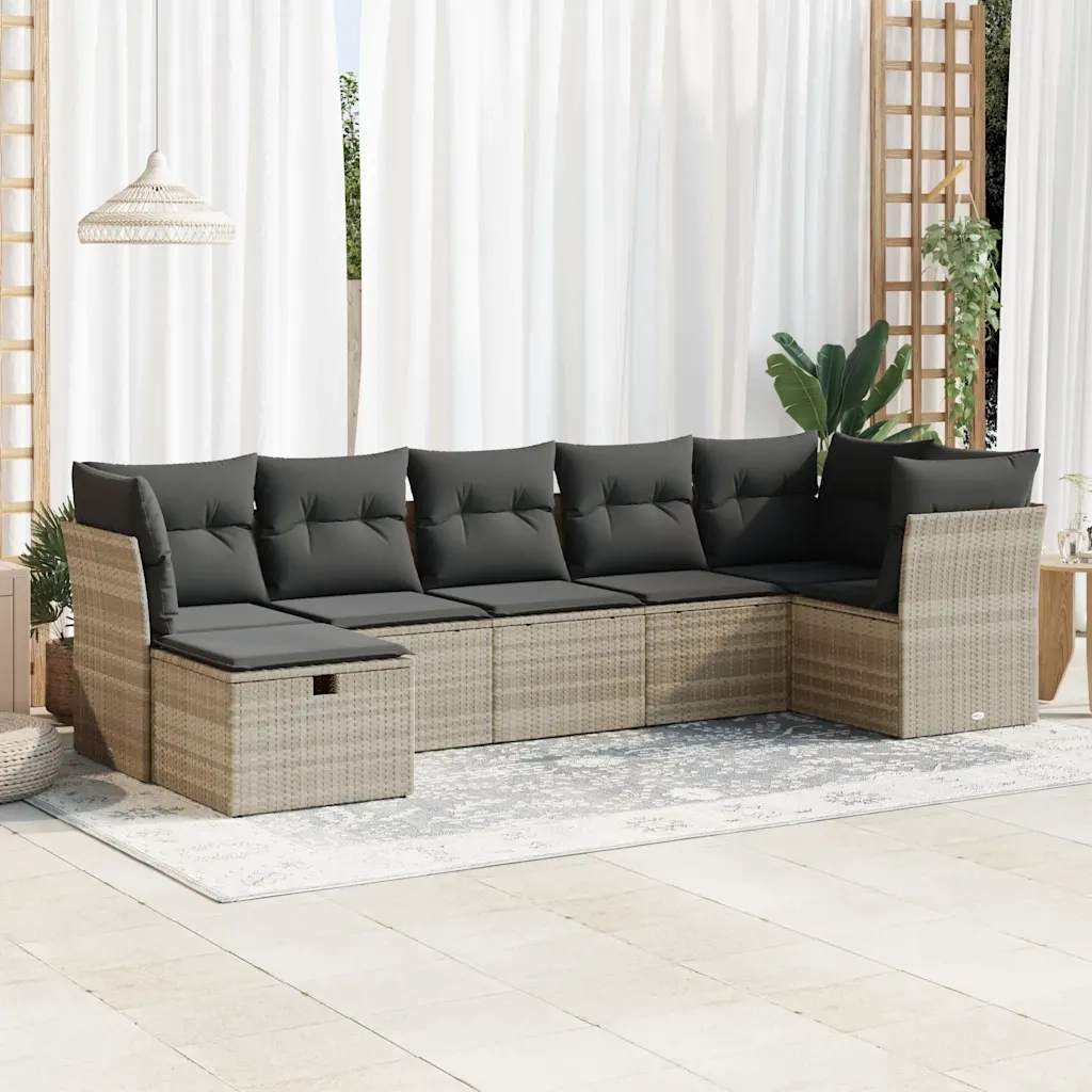Set Divani da Giardino 7pz con Cuscini Grigio Chiaro Polyrattan 3325308