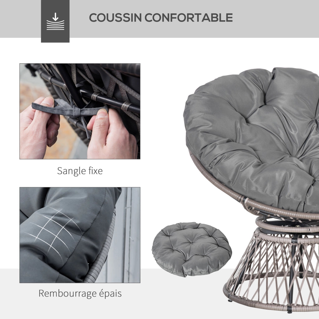Poltrona da giardino girevole con cuscino ¨C Zephmum ¨C Grigio, 97x86 cm