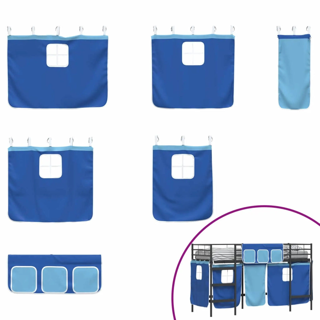 Struttura del Letto Loft per Bambini con Tendine-Giroletto per bambini Nero e Blu 384317