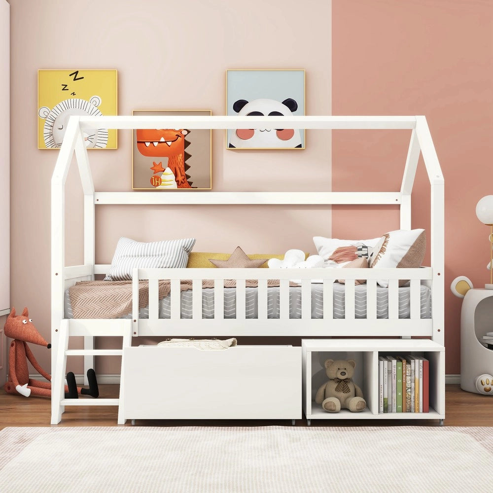 Letto Casetta Bambini 200x90 con Cassetti e Sponde ¨C Xylo ¨C Bianco
