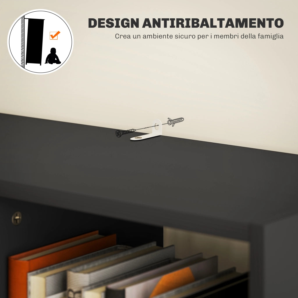 Libreria in Legno con Cassetto ¨C Minimal ¨C Nero 60x26x158