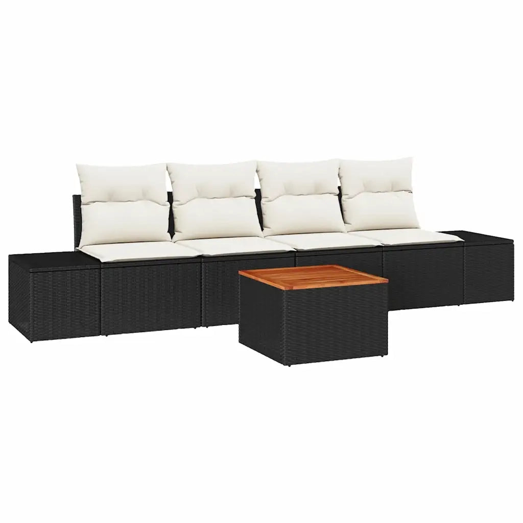 Set Divano da Giardino 5 pcs Nero e Crema polyrattan