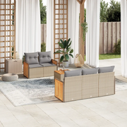 Set Divano da Giardino 6 pz con Cuscini Beige in Polyrattan