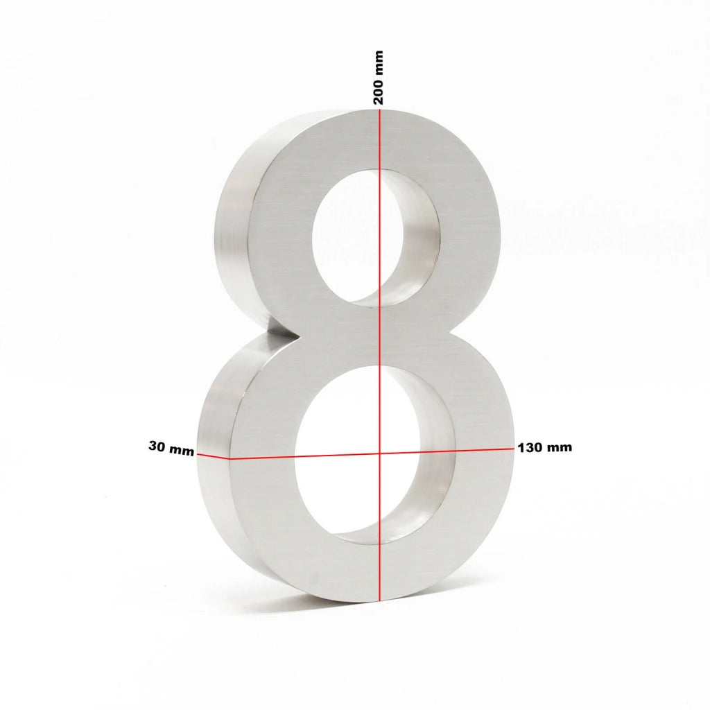 Numero civico "8" in acciaio pregiato 20 cm Arial 3D materiale di montaggio incluso 16_0001432