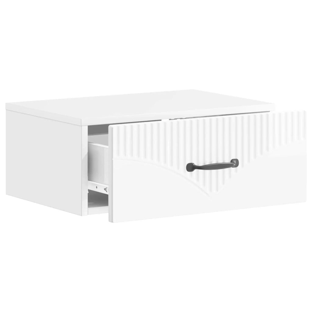 Set di 2 Comodini | Armadio da Notte | Mobiletto da notte a muro Bianco Lucido 49 x 34,5 x 20 cm