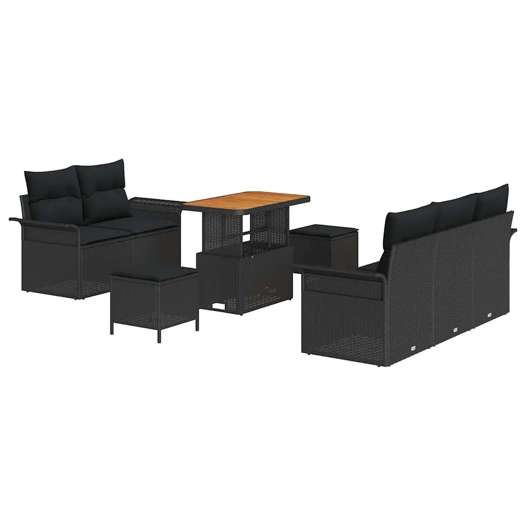 Set Divano da Giardino con cuscino con archiviazione 8 pcs Nero