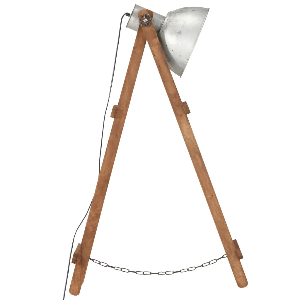 Lampada da Pavimento Argento E27 in Legno Massello di Mango 320587