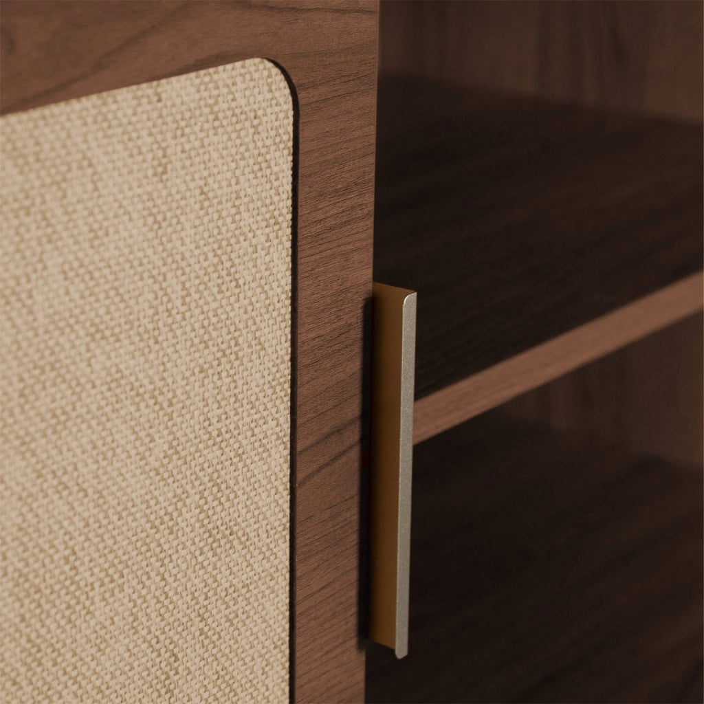 Mobile tv vintage in legno e rattan con 2 ante 120cm, noce
