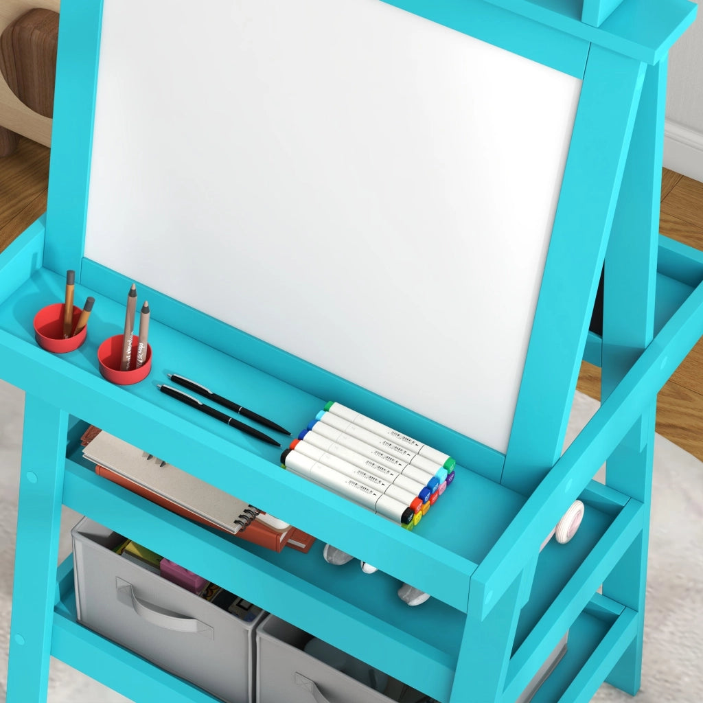 Lavagna per Bambini 3 in 1 con Cavalletto 59x48x118 cm Blu