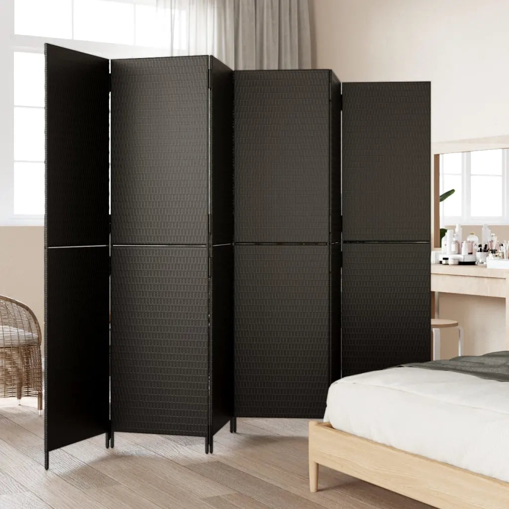 Divisorio per Ambienti | Divider per stanze | Paravento a 6 Pannelli Nero in Polyrattan