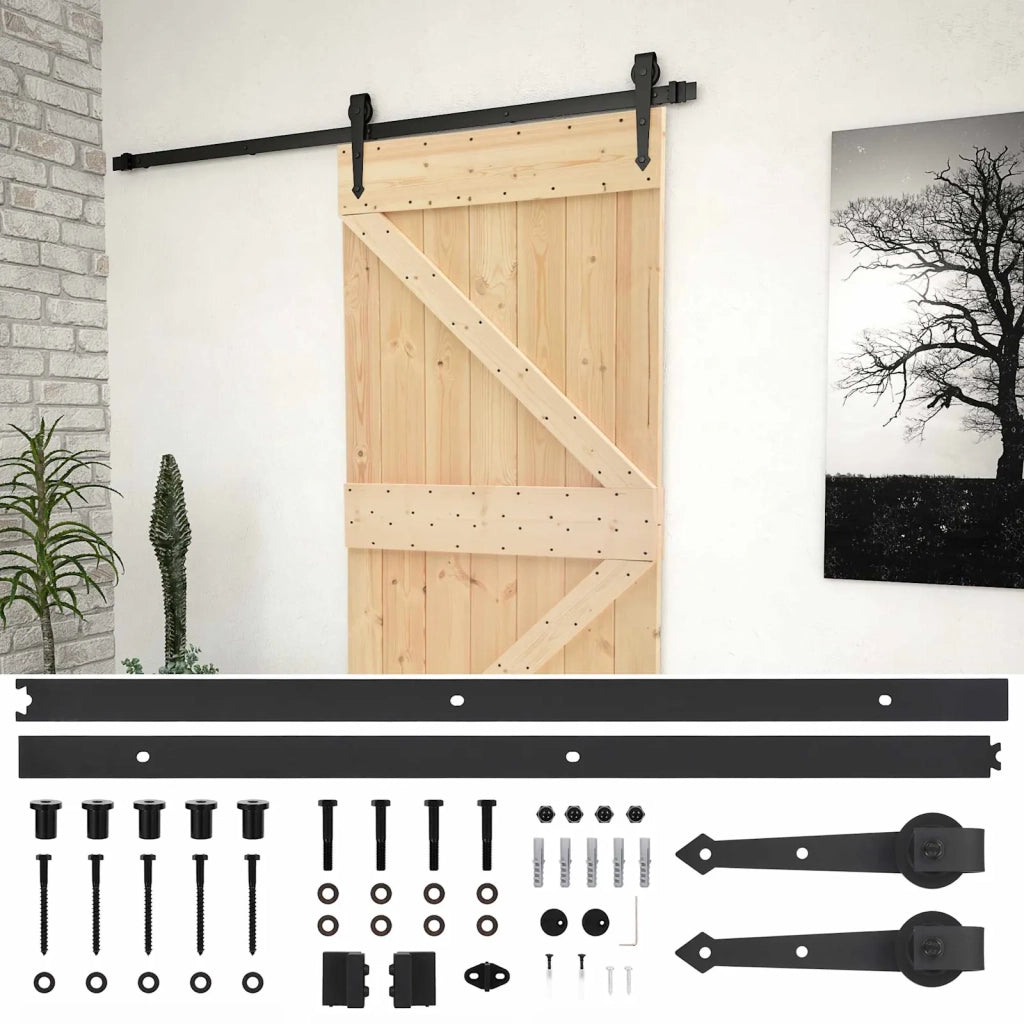 Porta scorrevole Naturale e Nero 80 x 210 cm 3444850
