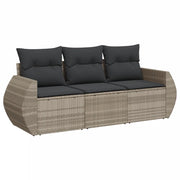 Set Divano da Giardino 3pz | Set Salotto da Giardino con Cuscini Grigio Chiaro Polyrattan