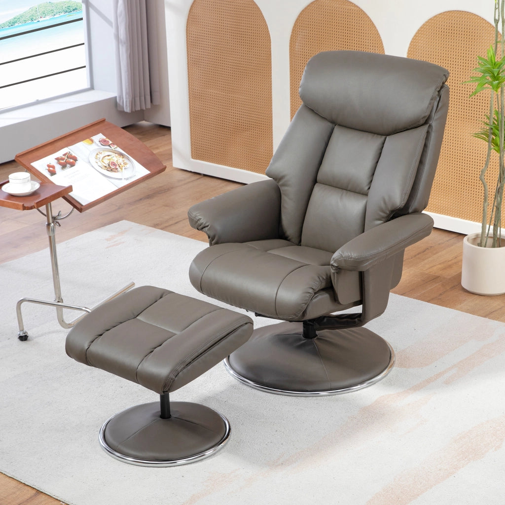 Poltrona Relax con Poggiapiedi e Schienale Regolabile ¨C Minimal ¨C Pelle Grigio
