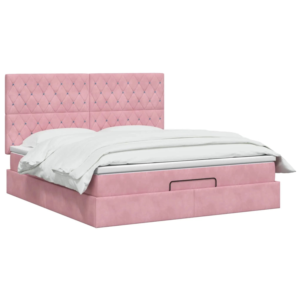 Letto Ottomano con Materasso e LED Rosa 140 x 190 cm Velluto 3458234