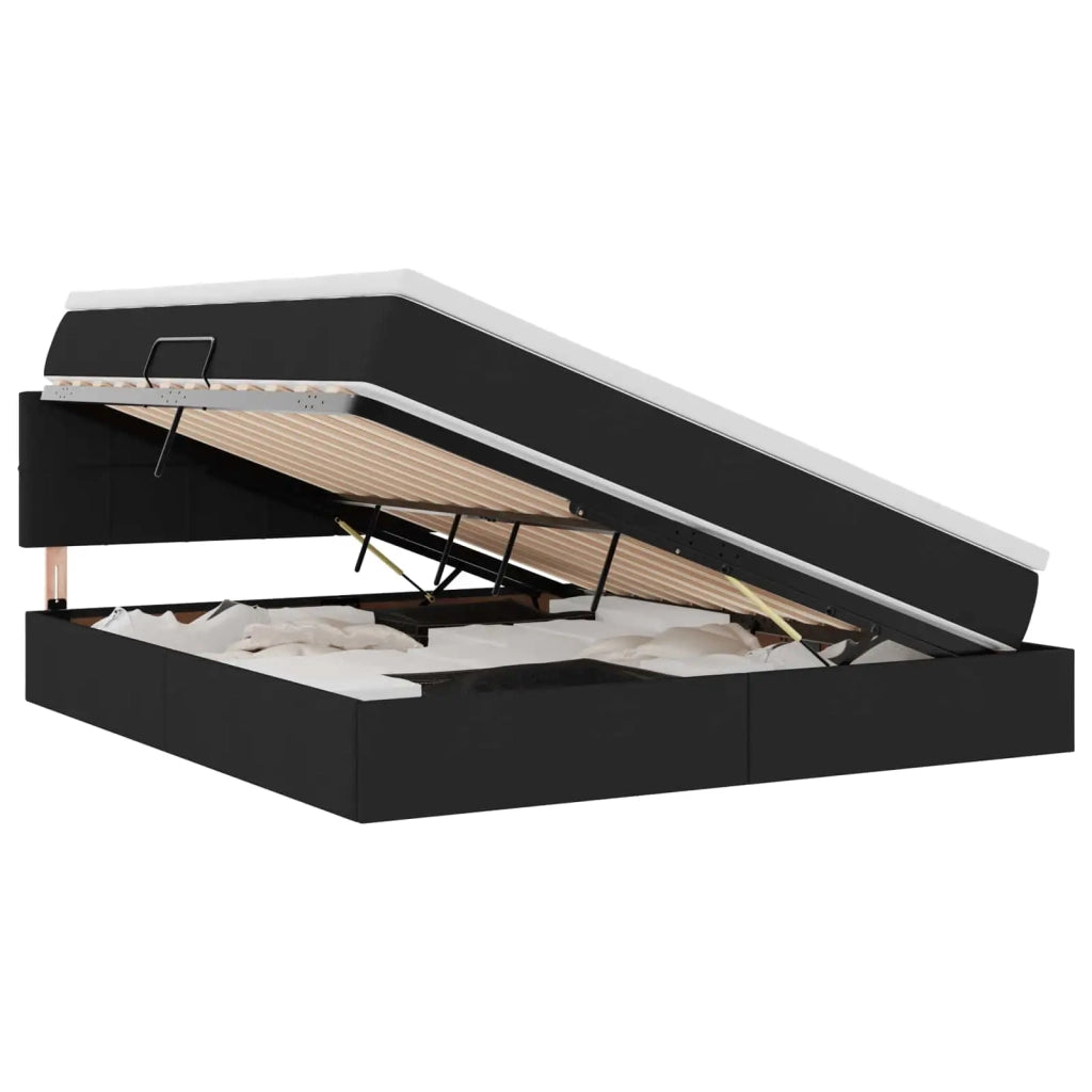 Letto con contenitore e LED con led Nero 160 x 200 cm Tessuto