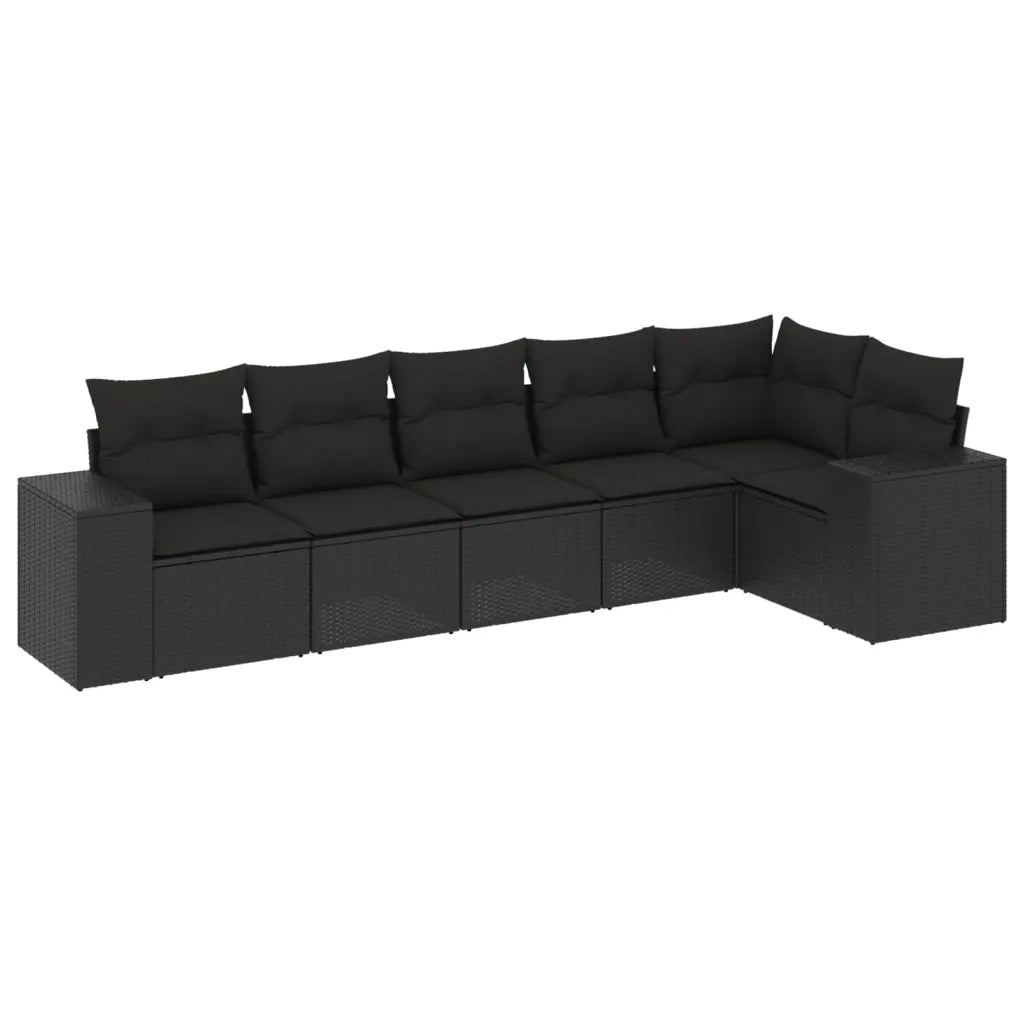 Set Divano da Giardino 6 pz con Cuscini Nero in Polyrattan