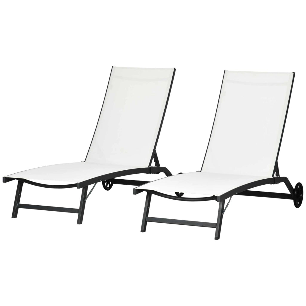 Set 2 Lettini Prendisole Reclinabili ¨C Xylo ¨C Alluminio Tessuto Traspirante Crema 66x165x102 cm