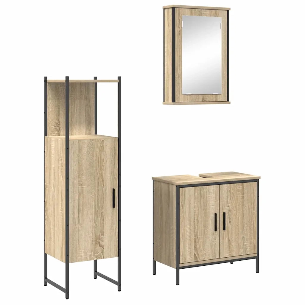 Set di mobili per il bagno 3 pcs Marrone Legno multistrato