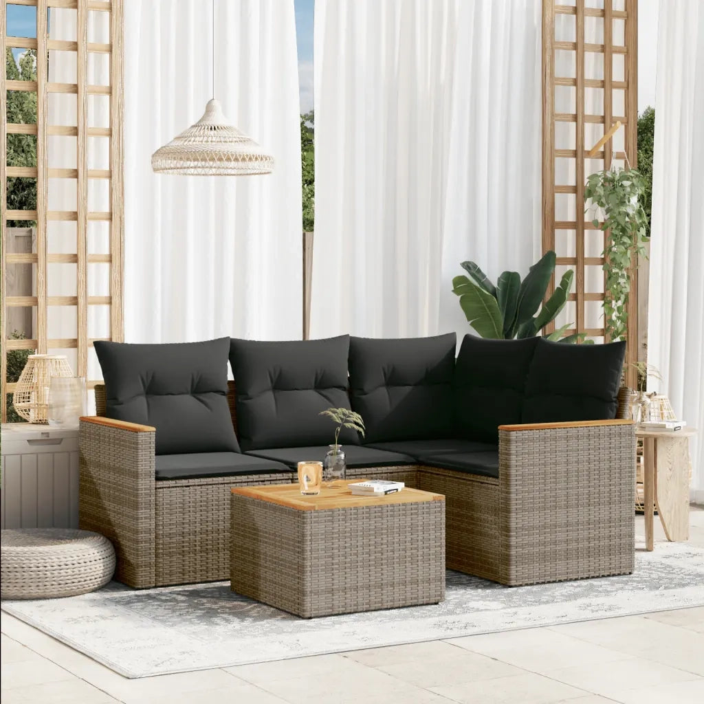 Set Divano da Giardino 5 pz | Set Salotto da Giardino con Cuscini Grigio in Polyrattan