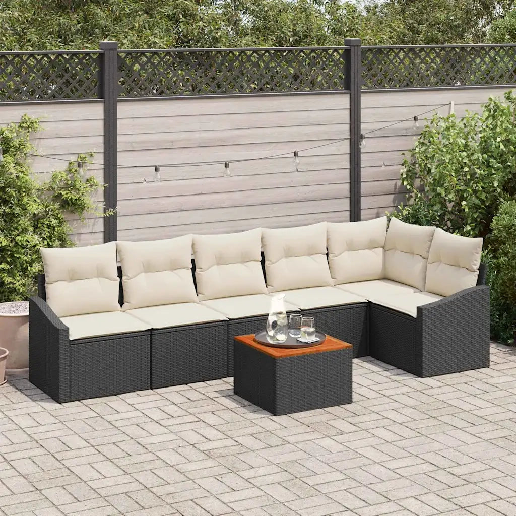 Set Divano da Giardino con cuscino 7 pcs Nero polyrattan