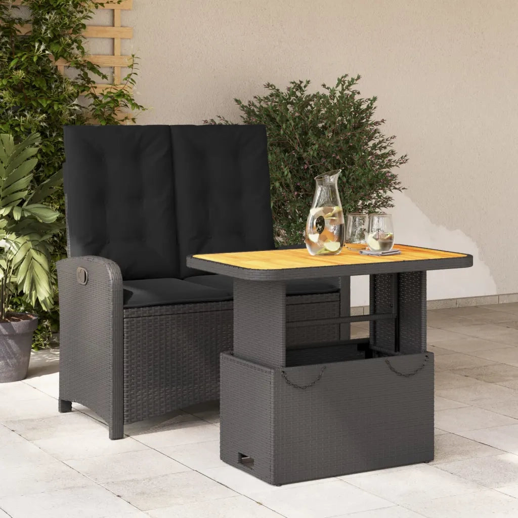 Set da Pranzo da Giardino 2 pz | Set Salotto da Giardino con Cuscini Nero in Polyrattan