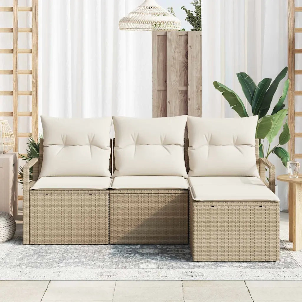 Set Divano da Giardino con cuscino 4 pz-Sofa da Giardino-Divanetto da esterno Beige e Crema