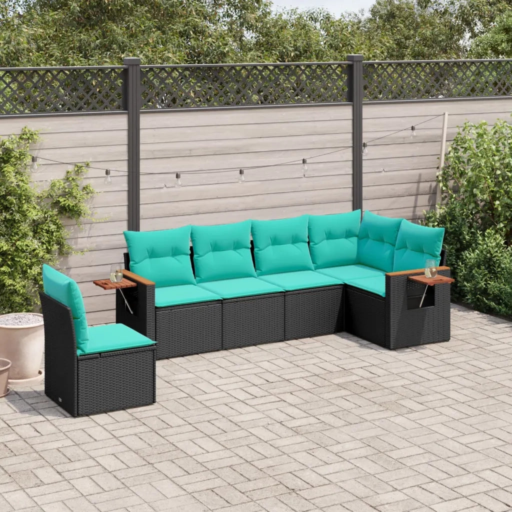 Set Divani da Giardino 6 pz con Cuscini Nero in Polyrattan 3226855
