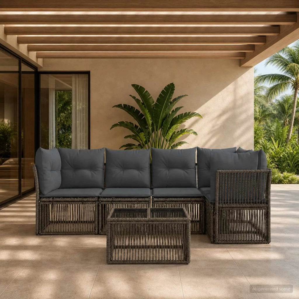 Set Divano da Giardino 6 pz Grigio polyrattan 3434219