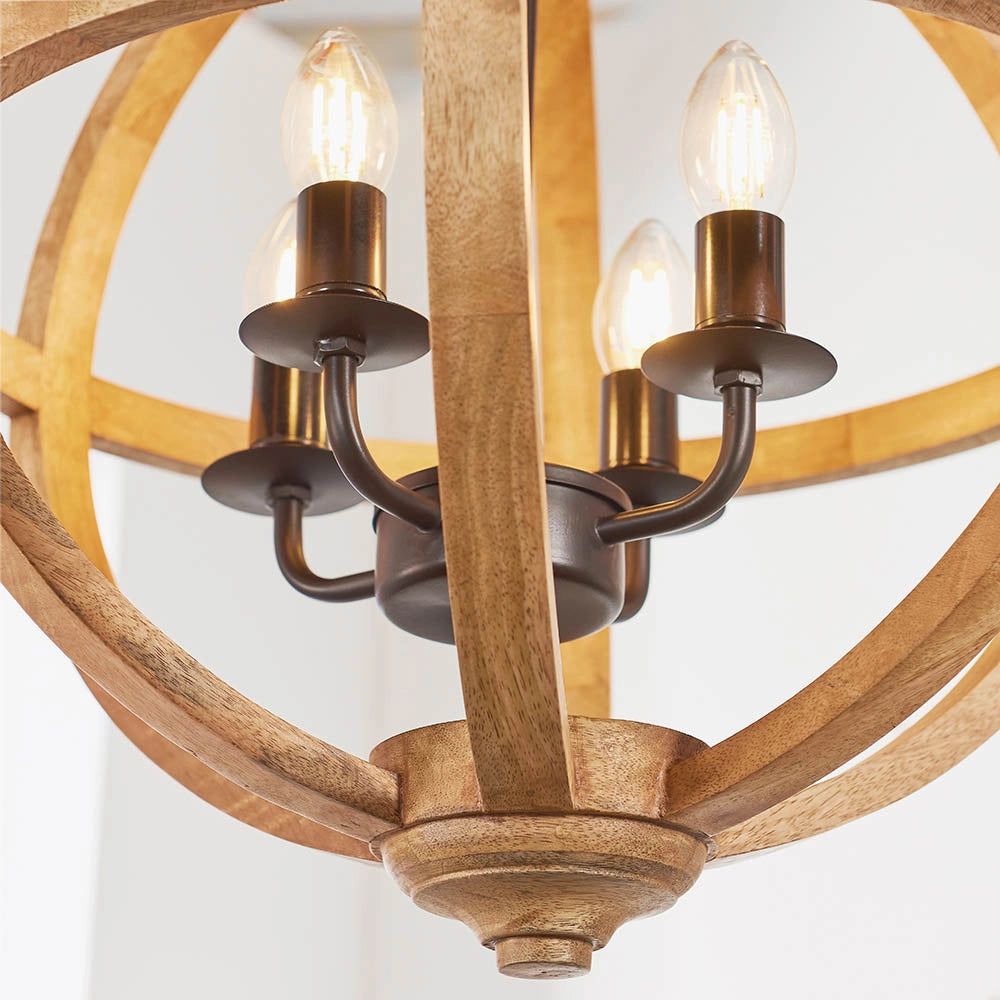 Lampada a sospensione TOBA legno mango sfera 4xE14 Endon