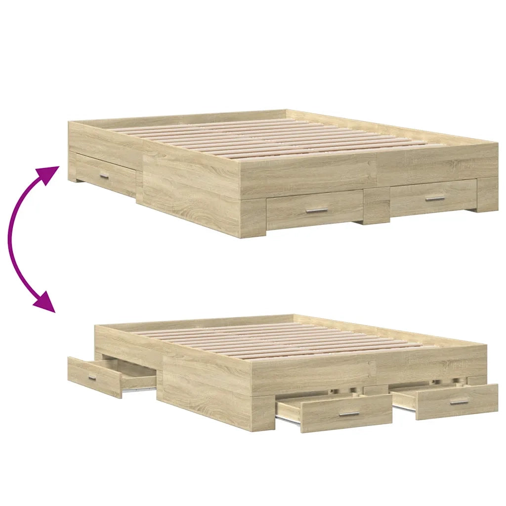 Letto matrimoniale | Letto per adulti | Giroletto Cassetti Rovere Sonoma 135x190 cm Legno Multistrato